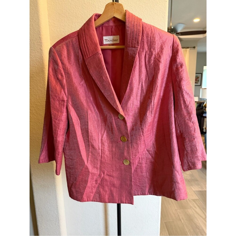 TanJay Pink Textured Linen-Blend Blazer 10